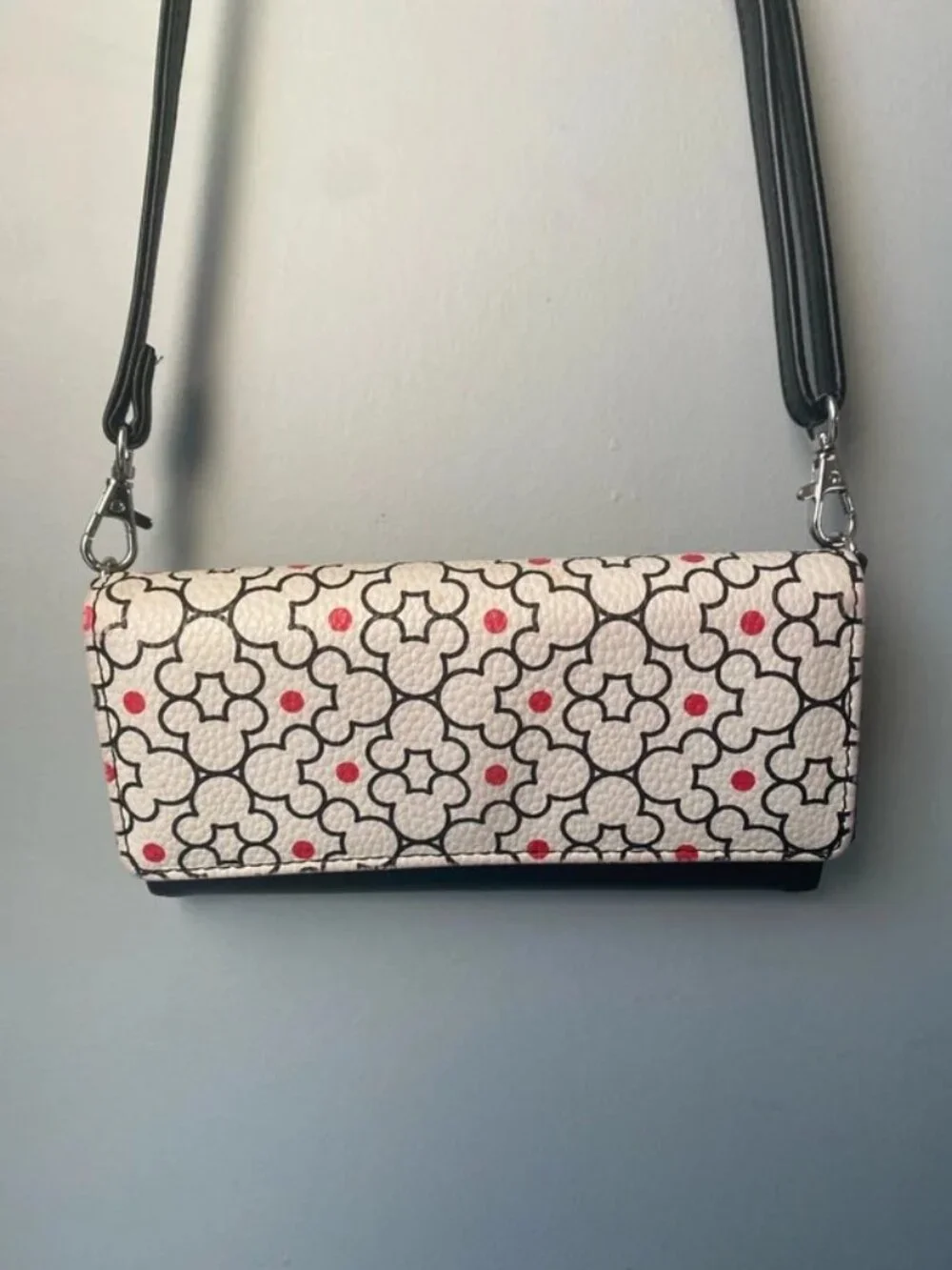 Disney White Crossbody Bag with Black Pattern and Red Accents